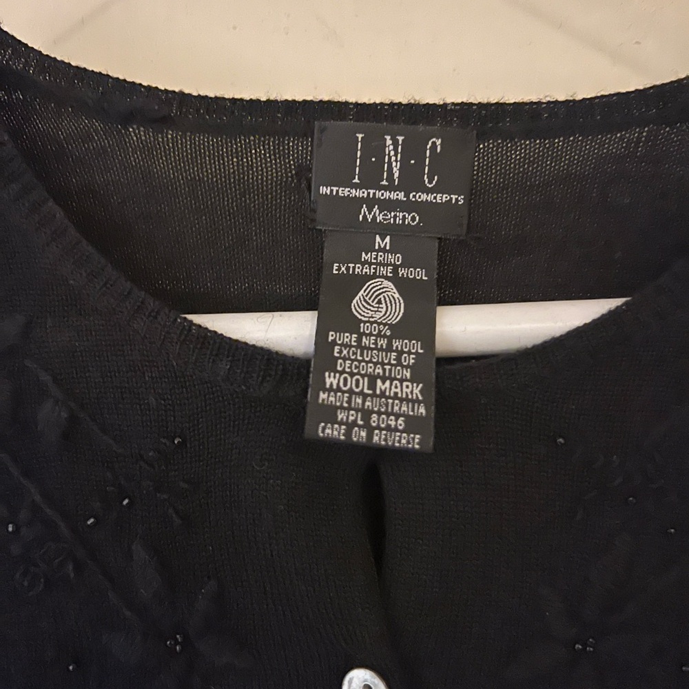 INC Black embroidered flower cardigan